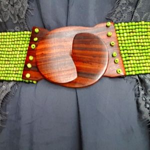 Stretchy beaded belt in lime green